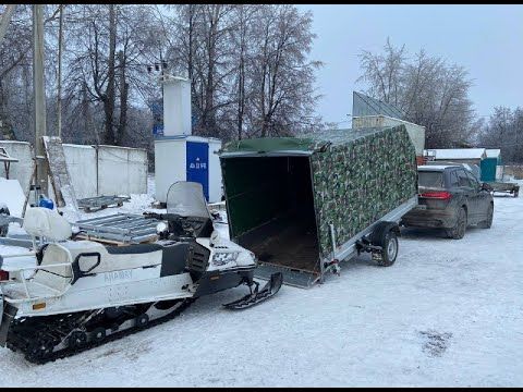 Обзор прицепа для снегохода МЗСА 817717 исп.032. Погрузка одним человеком. Зацепы заезда. ЦЛП АРИВА